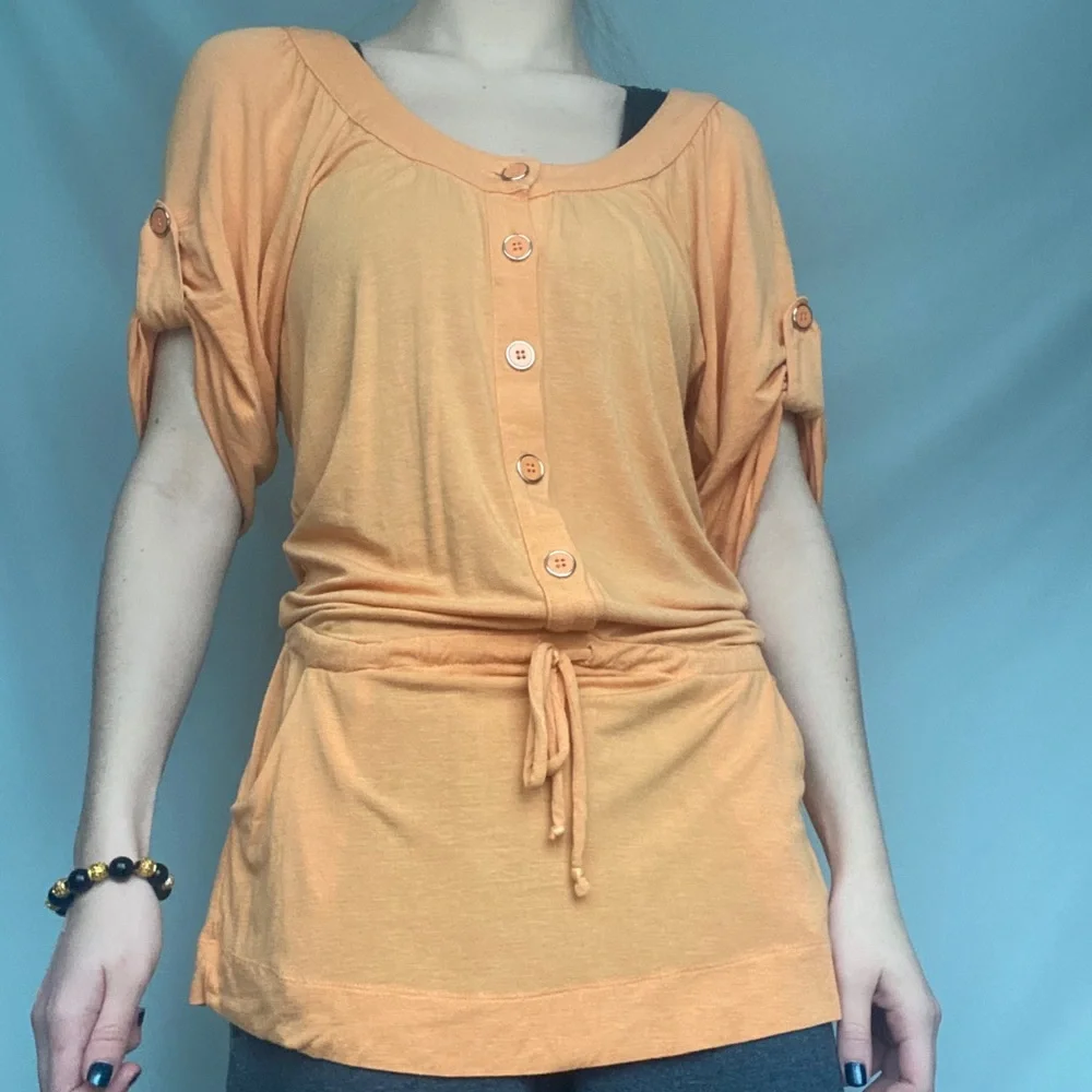 BCBGeneration XS Orange Shortsleeved Tunic Blouse Top - Picture 5 of 11